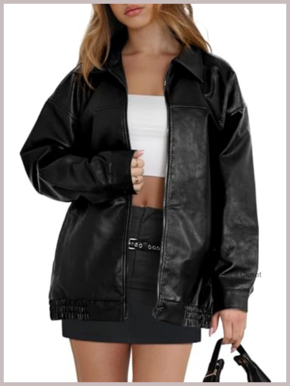 Women's Faux Leather Moto Jacket Oversized PU Biker Coat Long Sleeve